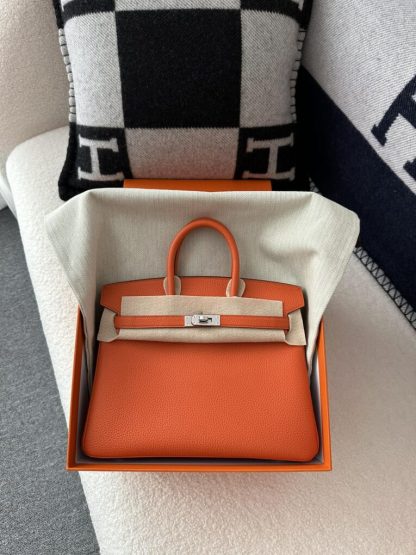  Hermes Birkin 25cm CK93 Orange Handmade Hand Stitching Togo Sliver #3517 - Image 10