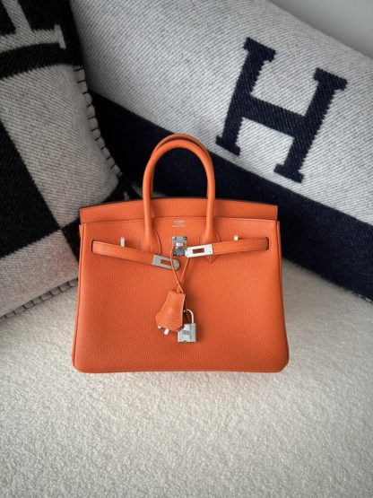 Hermes Birkin 25cm CK93 Orange Handmade Hand Stitching Togo Sliver #3517 - Image 12