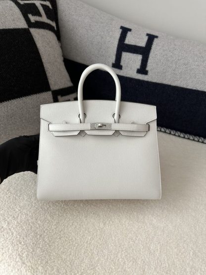 Replica Hermes Birkin 25cm M4 Gris pale Handmade Hand Stitching Epsom Sliver #3515