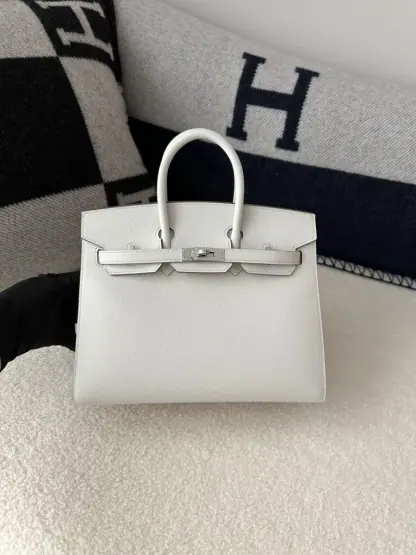 Replica Hermes Birkin 25cm M4 Gris pale Handmade Hand Stitching Epsom Sliver #3515