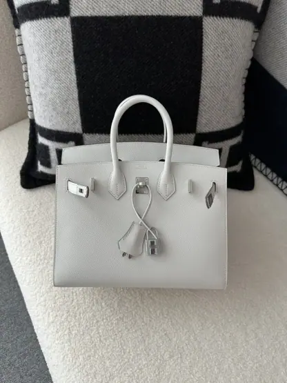  Hermes Birkin 25cm M4 Gris pale Handmade Hand Stitching Epsom Sliver #3515 - Image 6