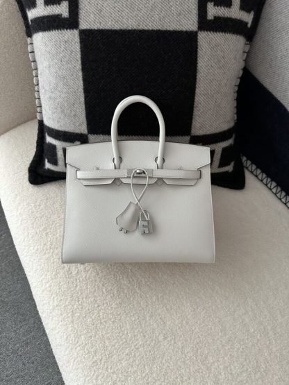  Hermes Birkin 25cm M4 Gris pale Handmade Hand Stitching Epsom Sliver #3515 - Image 13