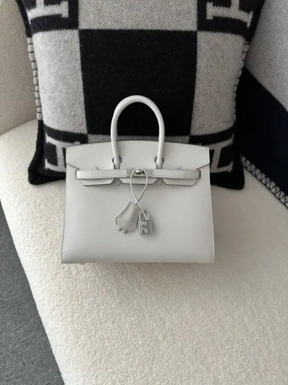  Hermes Birkin 25cm M4 Gris pale Handmade Hand Stitching Epsom Sliver #3515 - Image 13