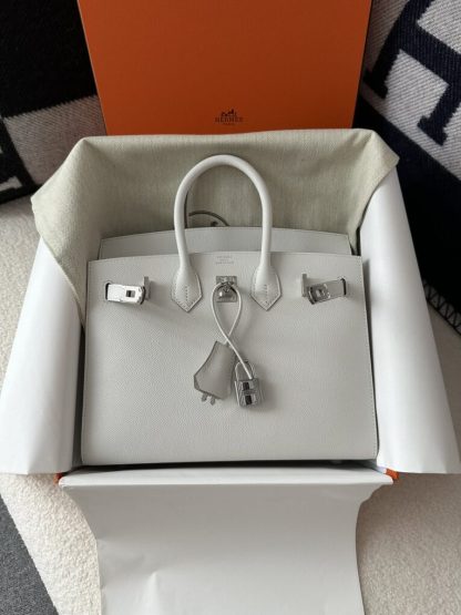  Hermes Birkin 25cm M4 Gris pale Handmade Hand Stitching Epsom Sliver #3515 - Image 14