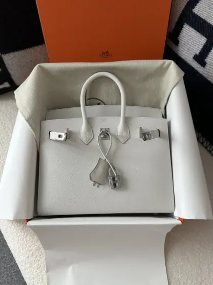 Hermes Birkin 25cm M4 Gris pale Handmade Hand Stitching Epsom Sliver #3515 - Image 14