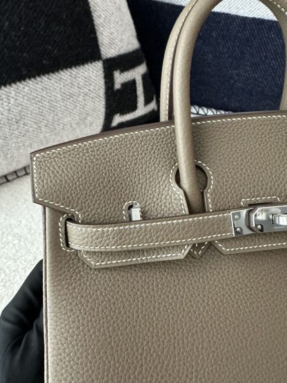  Hermes Birkin 25cm cK18 Etoupe grey Handmade Hand Stitching Epsom Sliver #3514 - Image 5