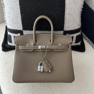 Replica Hermes Birkin 25cm cK18 Etoupe grey Handmade Hand Stitching Epsom Gold #3514