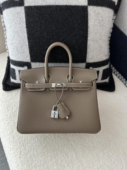 Replica Hermes Birkin 25cm cK18 Etoupe grey Handmade Hand Stitching Epsom Gold #3514