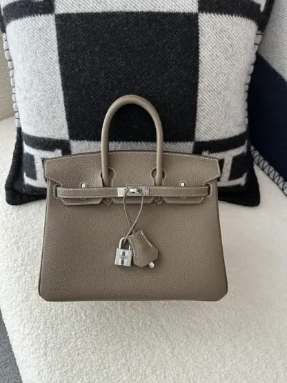 Replica Hermes Birkin 25cm cK18 Etoupe grey Handmade Hand Stitching Epsom Gold #3514