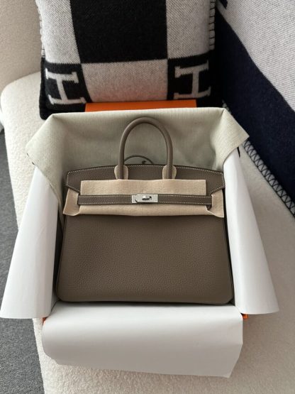  Hermes Birkin 25cm cK18 Etoupe grey Handmade Hand Stitching Epsom Sliver #3514 - Image 11