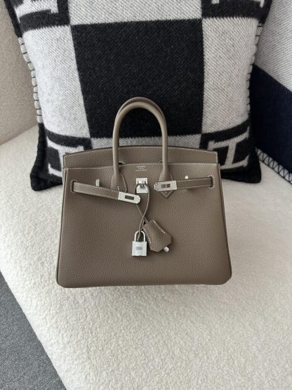  Hermes Birkin 25cm cK18 Etoupe grey Handmade Hand Stitching Epsom Sliver #3514 - Image 7