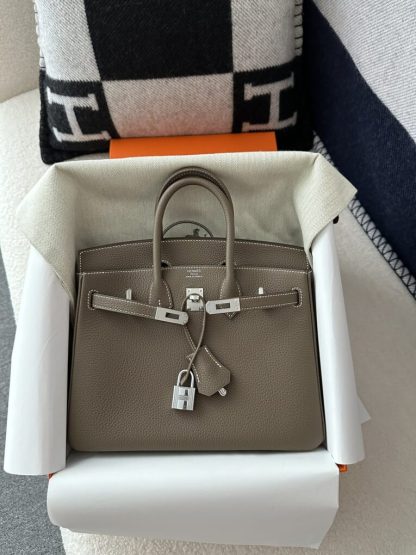  Hermes Birkin 25cm cK18 Etoupe grey Handmade Hand Stitching Epsom Sliver #3514 - Image 12