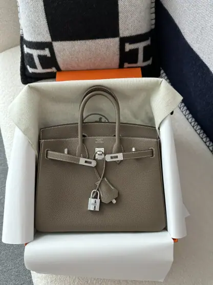  Hermes Birkin 25cm cK18 Etoupe grey Handmade Hand Stitching Epsom Sliver #3514 - Image 12