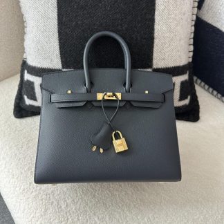 Replica Hermes Birkin 25cm 2Z Blue Niut Handmade Hand Stitching Epsom Gold #3513