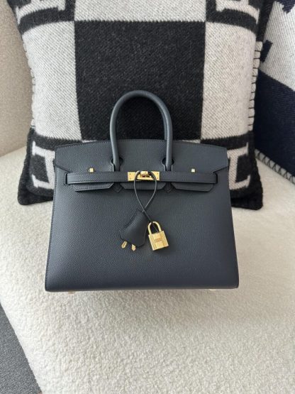 Replica Hermes Birkin 25cm 2Z Blue Niut Handmade Hand Stitching Epsom Gold #3513