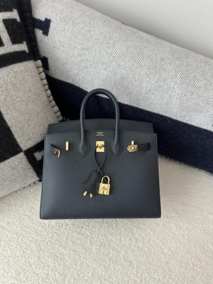  Hermes Birkin 25cm 2Z Blue Niut Handmade Hand Stitching Epsom Gold #3513 - Image 9