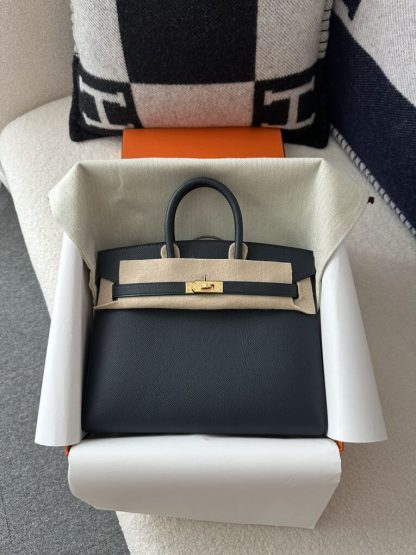  Hermes Birkin 25cm 2Z Blue Niut Handmade Hand Stitching Epsom Gold #3513 - Image 3