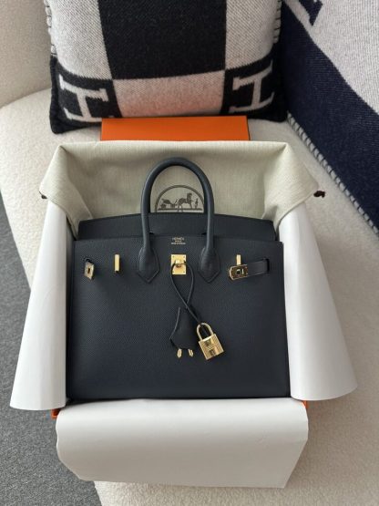 Hermes Birkin 25cm 2Z Blue Niut Handmade Hand Stitching Epsom Gold #3513 - Image 4