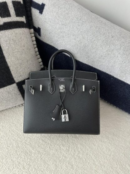  Hermes Birkin 25cm CK89 Noir Handmade Hand Stitching Epsom Sliver #3512 - Image 8