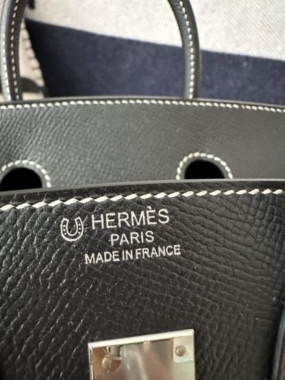  Hermes Birkin 25cm CK89 Noir Handmade Hand Stitching Epsom Sliver #3512 - Image 4