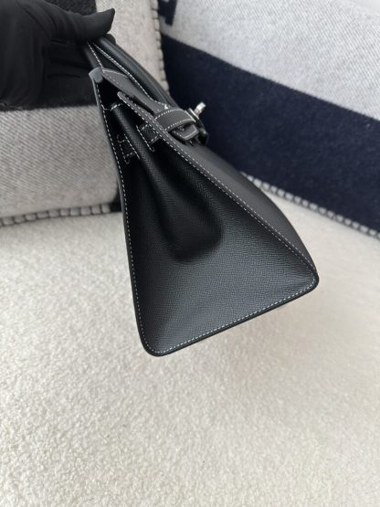  Hermes Birkin 25cm CK89 Noir Handmade Hand Stitching Epsom Sliver #3512 - Image 9