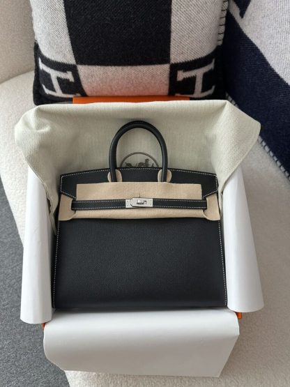  Hermes Birkin 25cm CK89 Noir Handmade Hand Stitching Epsom Sliver #3512 - Image 13