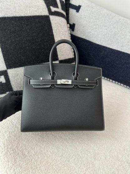  Hermes Birkin 25cm CK89 Noir Handmade Hand Stitching Epsom Sliver #3512 - Image 14