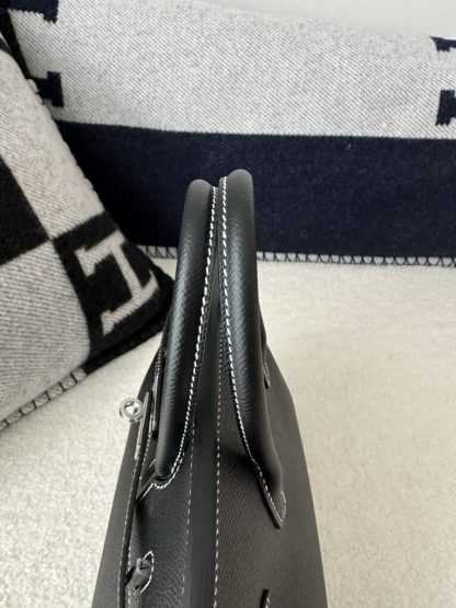  Hermes Birkin 25cm CK89 Noir Handmade Hand Stitching Epsom Sliver #3512 - Image 11