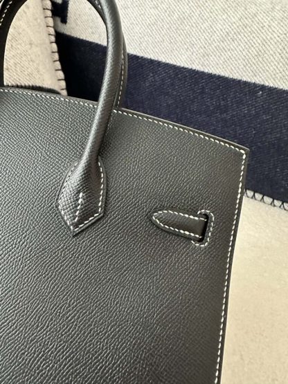  Hermes Birkin 25cm CK89 Noir Handmade Hand Stitching Epsom Sliver #3512 - Image 6