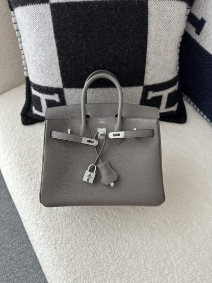 Hermes Birkin 25cm 8F Etain Handmade Hand Stitching Togo Sliver #3510 - Image 5