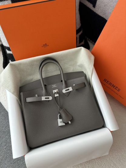  Hermes Birkin 25cm 8F Etain Handmade Hand Stitching Togo Sliver #3510 - Image 12