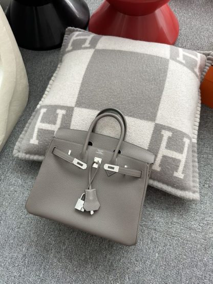  Hermes Birkin 25cm 8F Etain Handmade Hand Stitching Togo Sliver #3510 - Image 15