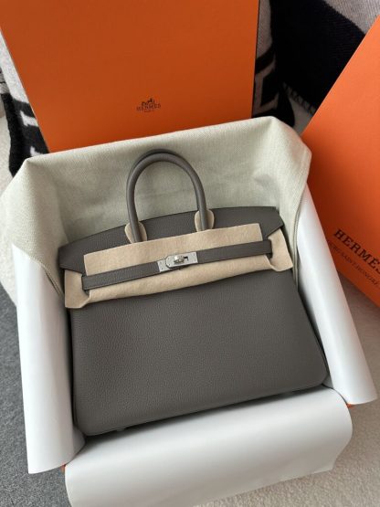  Hermes Birkin 25cm 8F Etain Handmade Hand Stitching Togo Sliver #3510 - Image 13
