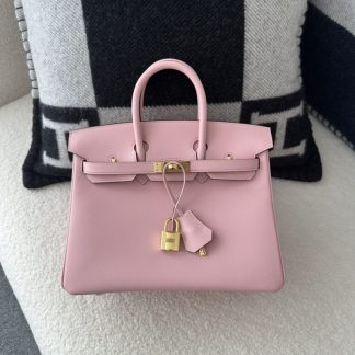 Replica Hermes Birkin 25cm 3Q Pink Handmade Hand Stitching Swift Gold Hardware #3509