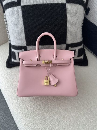 Replica Hermes Birkin 25cm 3Q Pink Handmade Hand Stitching Swift Gold Hardware #3509