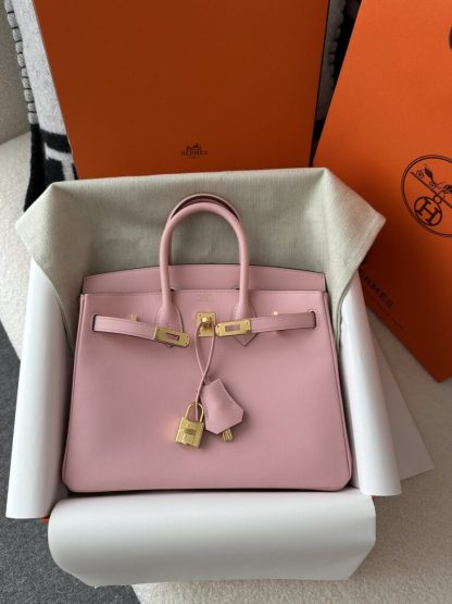  Hermes Birkin 25cm 3Q Pink Handmade Hand Stitching Swift Gold Hardware #3509 - Image 14
