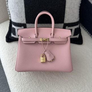 Replica Hermes Birkin 25cm 3Q Pink Handmade Hand Stitching Togo Gold Hardware #3511