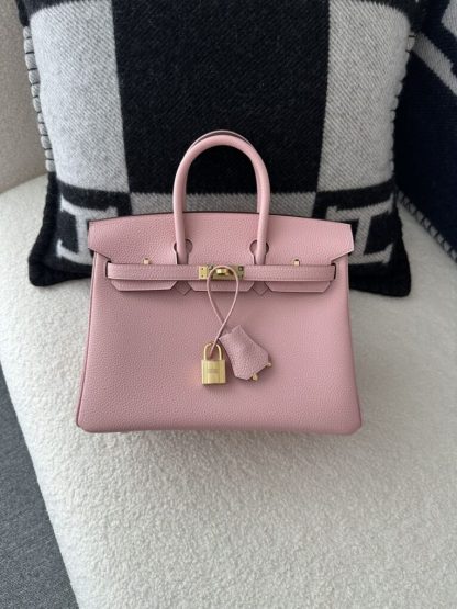 Replica Hermes Birkin 25cm 3Q Pink Handmade Hand Stitching Togo Gold Hardware #3511
