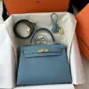  Hermes Kelly 25 CC75 Blue jean Handmade Epsom Gold #3546 - Image 18