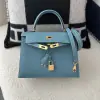  Hermes Kelly 25 CC75 Blue jean Handmade Epsom Gold #3546 - Image 2