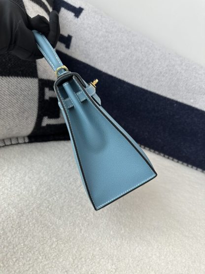  Hermes Kelly 25 CC75 Blue jean Handmade Epsom Gold #3546 - Image 12