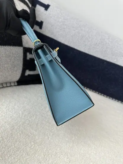  Hermes Kelly 25 CC75 Blue jean Handmade Epsom Gold #3546 - Image 12