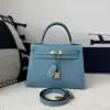  Hermes Kelly 25 CC75 Blue jean Handmade Epsom Gold #3546 - Image 13