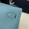  Hermes Kelly 25 CC75 Blue jean Handmade Epsom Gold #3546 - Image 8