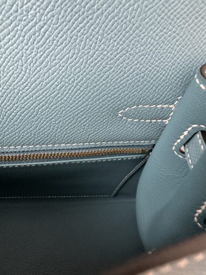  Hermes Kelly 25 CC75 Blue jean Handmade Epsom Gold #3546 - Image 7