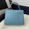  Hermes Kelly 25 CC75 Blue jean Handmade Epsom Gold #3546 - Image 14