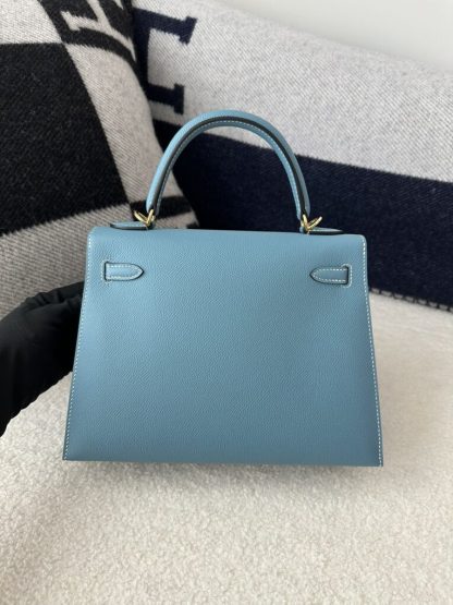  Hermes Kelly 25 CC75 Blue jean Handmade Epsom Gold #3546 - Image 14