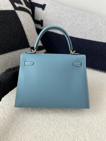  Hermes Kelly 25 CC75 Blue jean Handmade Epsom Gold #3546 - Image 14