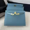  Hermes Kelly 25 CC75 Blue jean Handmade Epsom Gold #3546 - Image 9