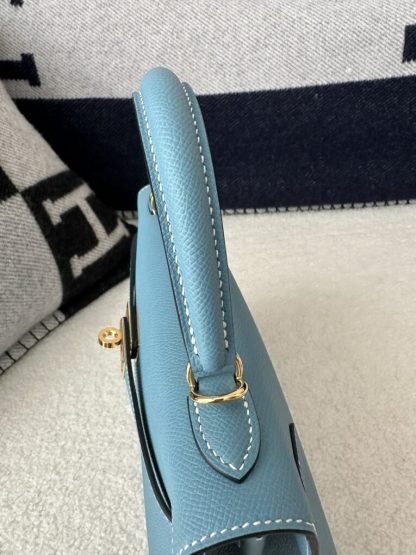  Hermes Kelly 25 CC75 Blue jean Handmade Epsom Gold #3546 - Image 15